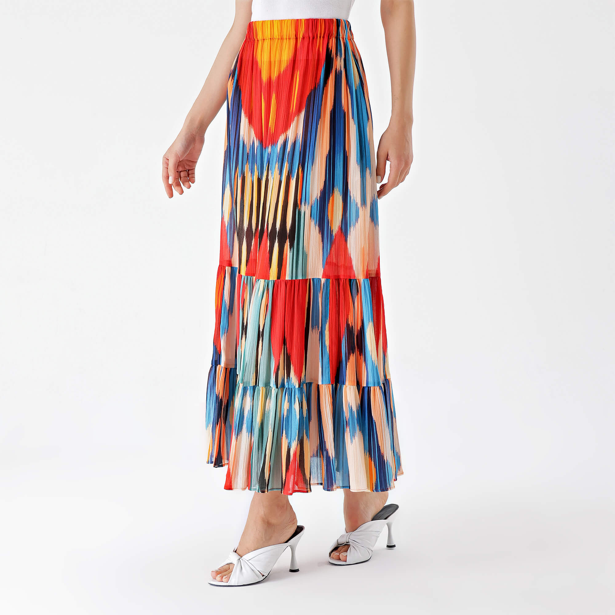 Etro-Red&Blue Chiffon Long Skirt